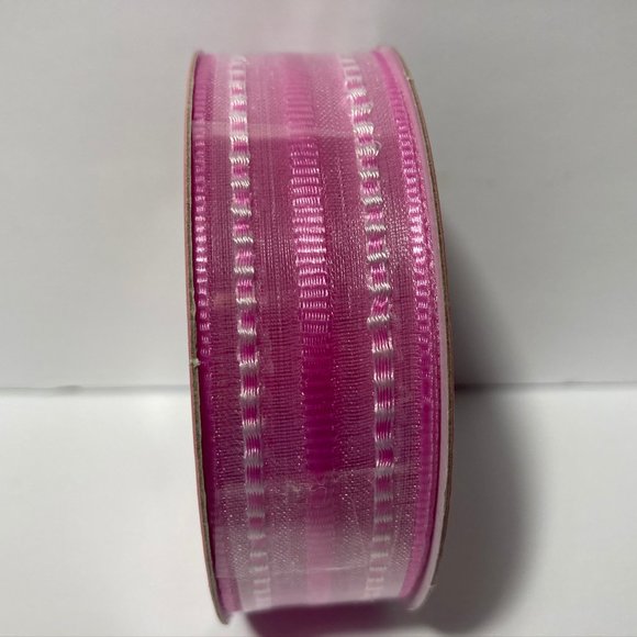 2 Rolls Spring Ribbon Pink Sheer Stripe - Picture 5 of 13